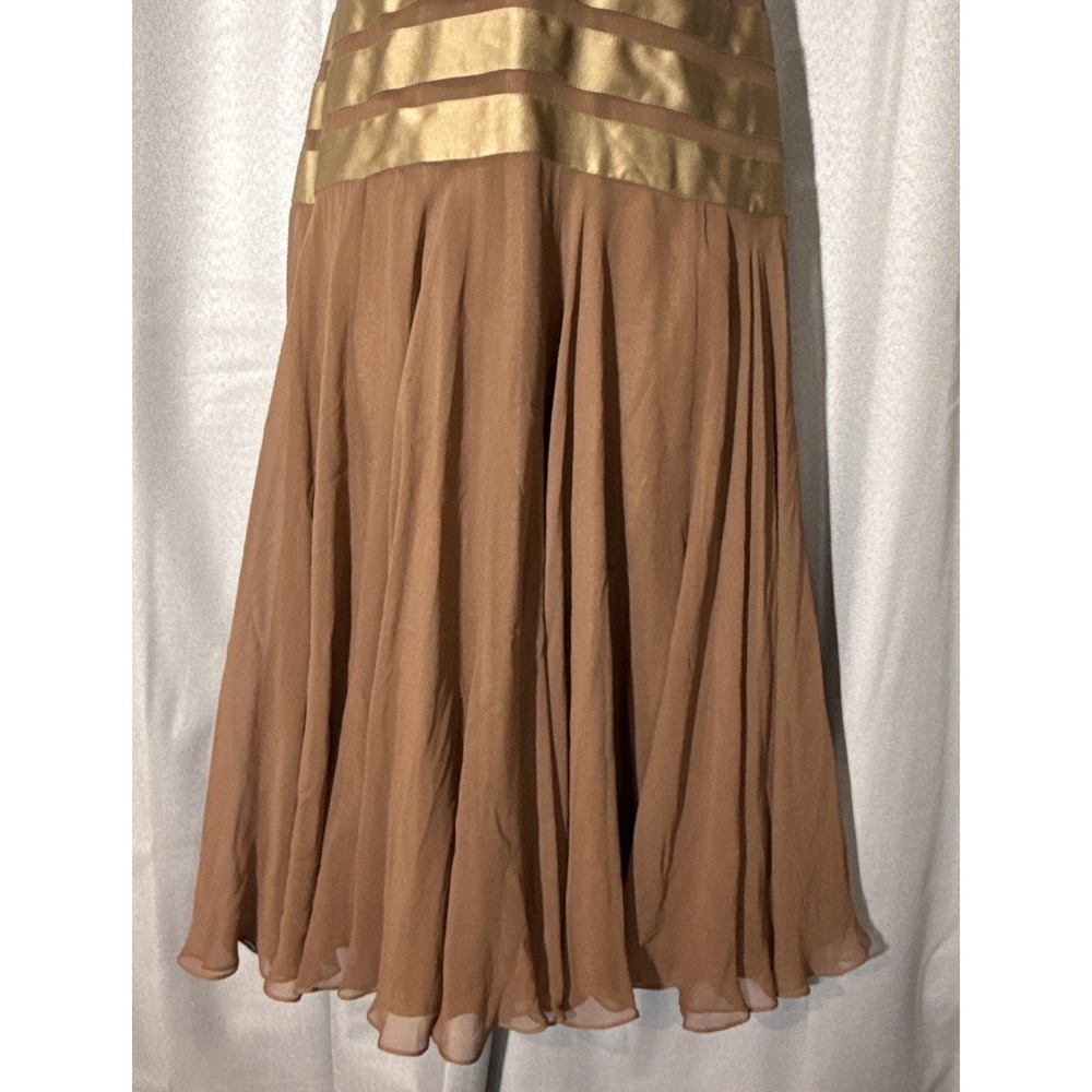 Veronica Di Santo Atelier Halter Dress Silk Chiffon Gold Metallic Bronze US 8 - Picture 3 of 6